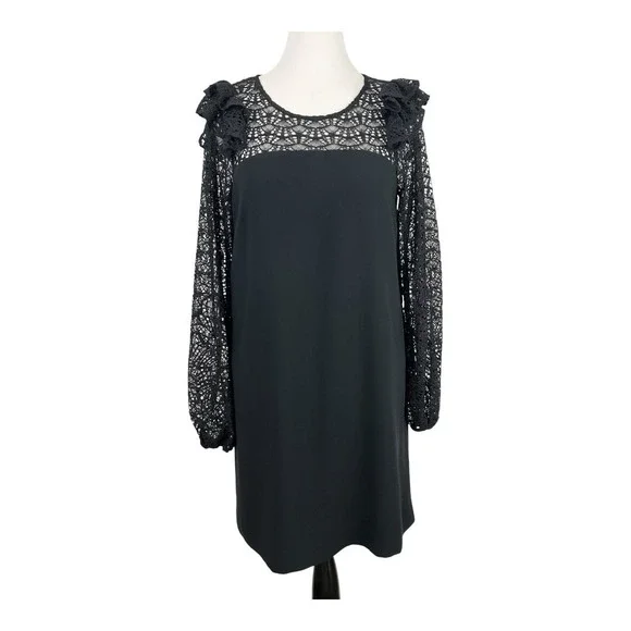 LILLY PULITZER Karolina Black Lace DRESS 12 Shift Ruffle Party Holiday Onyx - Picture 2 of 16